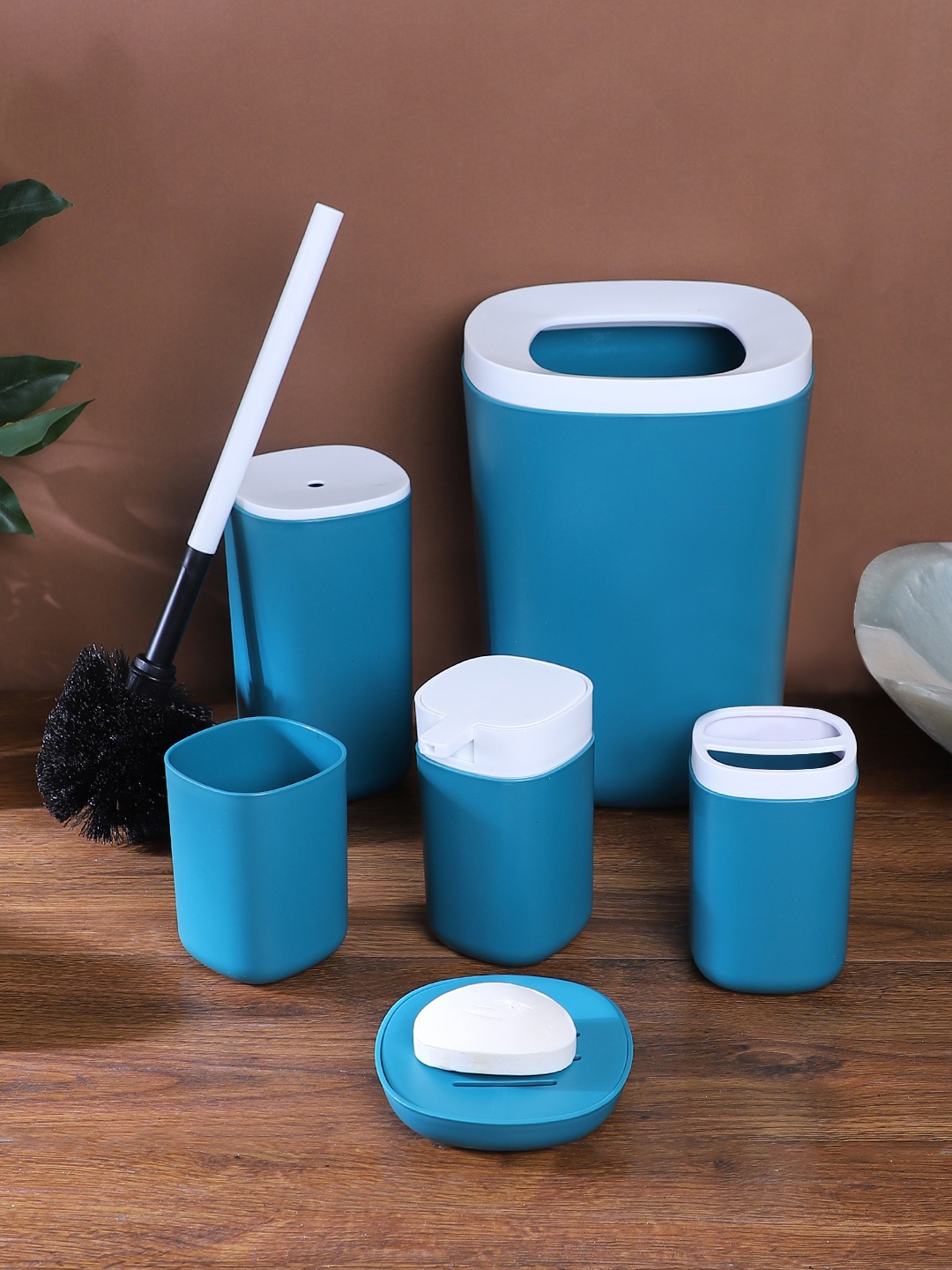 Cortina Set Of 6 Blue Solid Plastic Bathroom Accessories