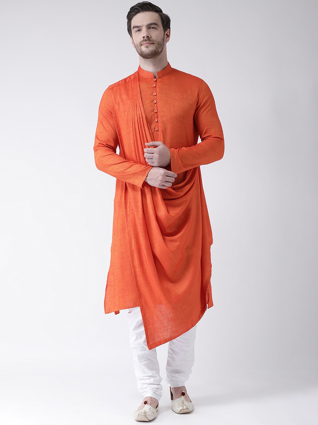 

DEYANN Men Orange Solid Straight Asymmetric Kurta