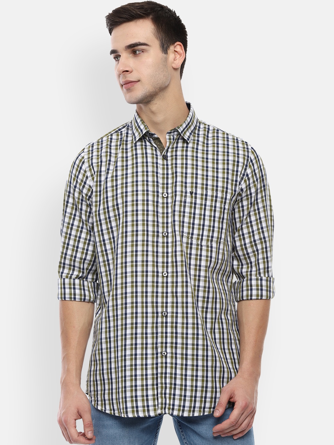 

Van Heusen Sport Men Green & Blue Slim Fit Checked Casual Shirt