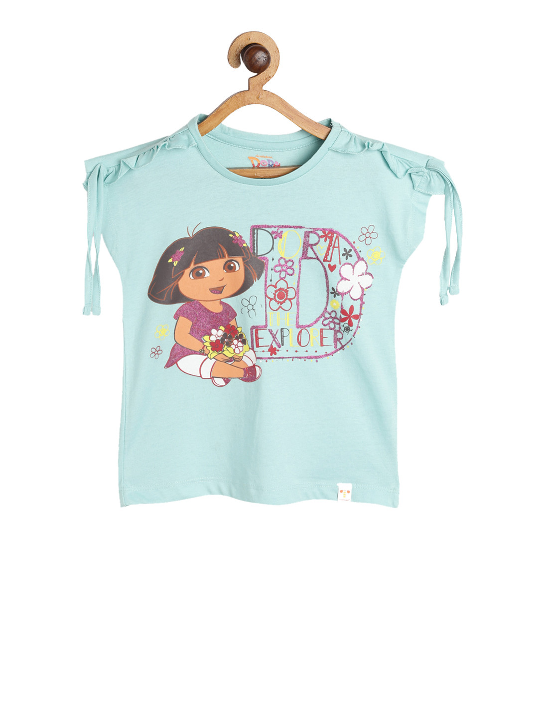 

toothless Girls Green Purple Dora Printed Round Neck Pure Cotton T-shirt
