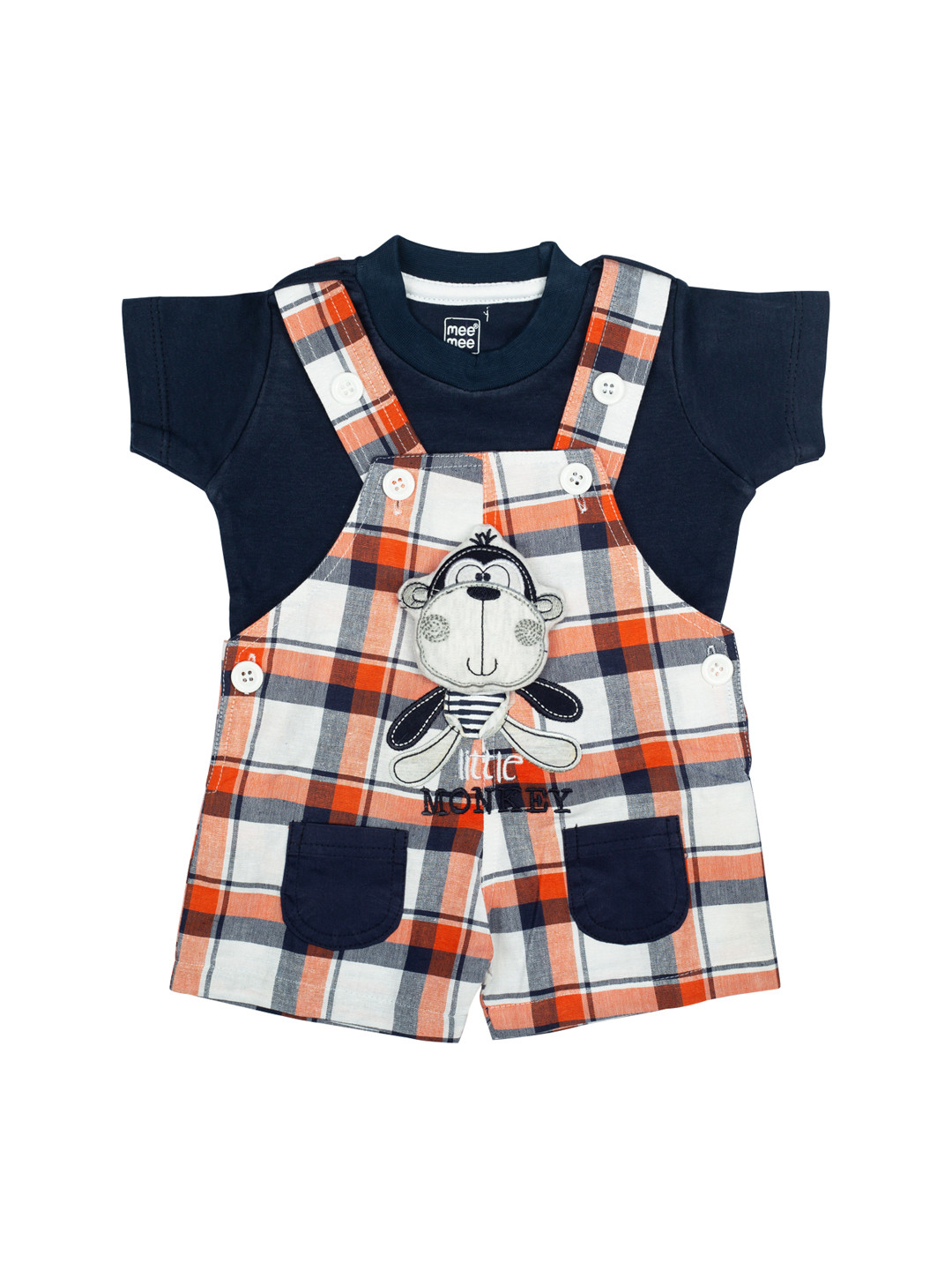 

MeeMee Boys White & Navy Blue Solid T-shirt with Shorts