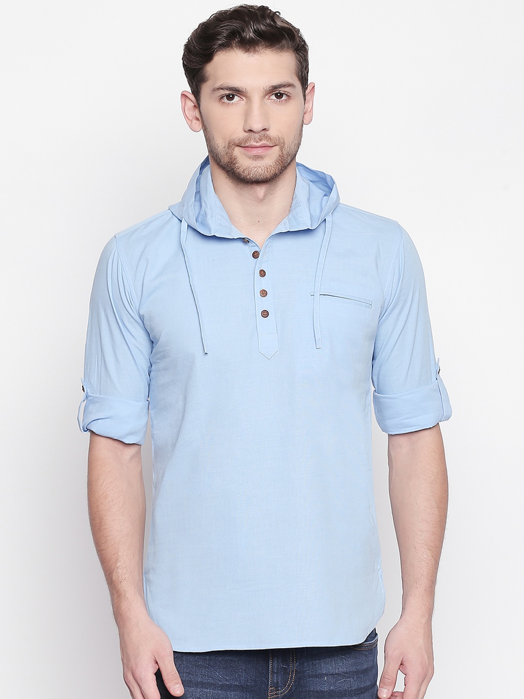 

ROLLER FASHIONS Men Blue Solid Straight Kurta