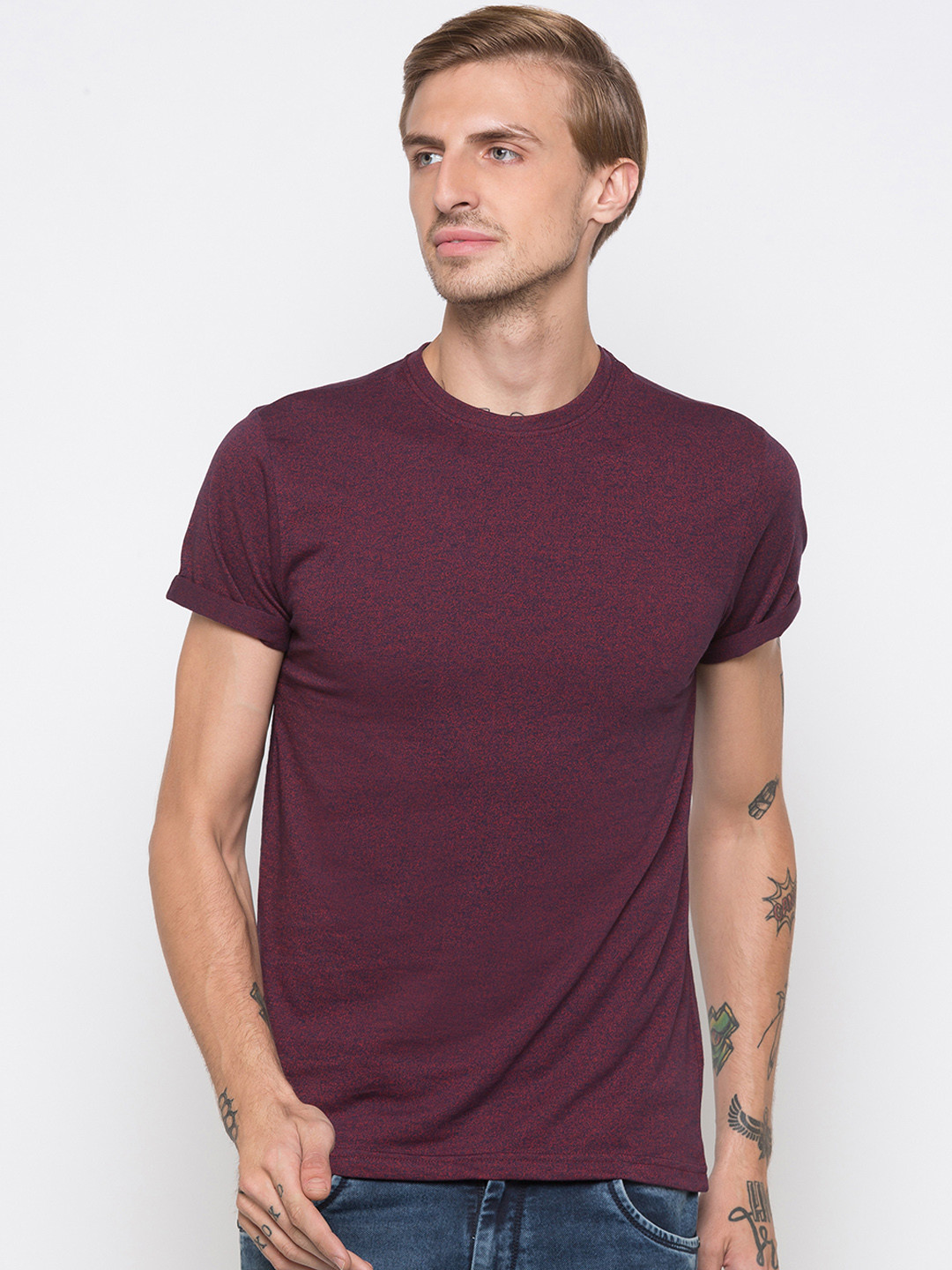 

Globus Men Maroon Printed Round Neck T-shirt