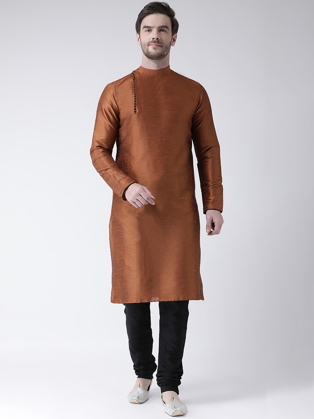 DEYANN Men Brown Solid Straight Kurta