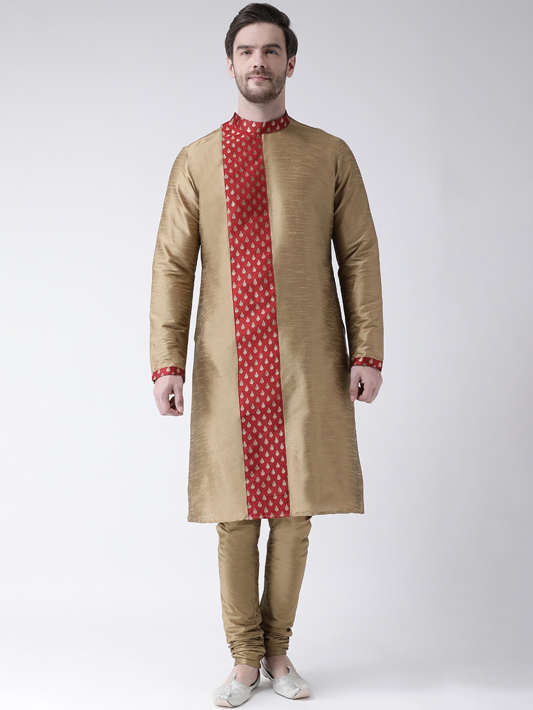 

DEYANN Men Brown & Red Woven Design Straight Kurta