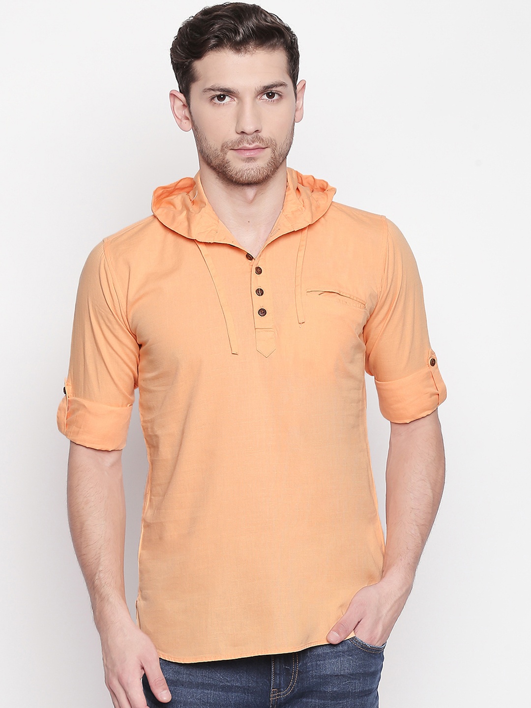 

ROLLER FASHIONS Men Orange Solid Straight Kurta