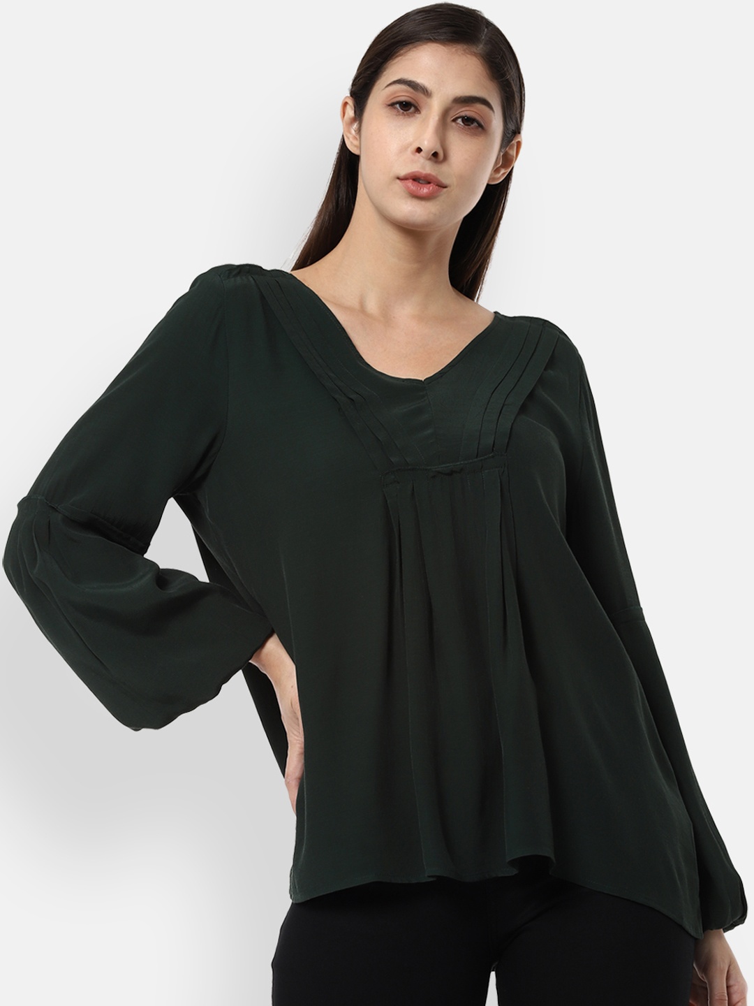 

Van Heusen Woman Green Solid A-Line Top