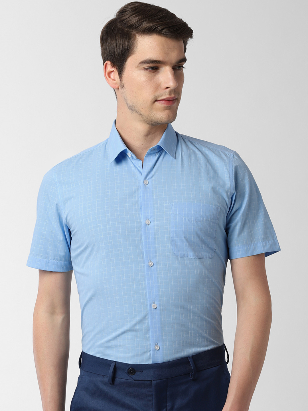 

Peter England Men Blue & White Slim Fit Checked Formal Shirt