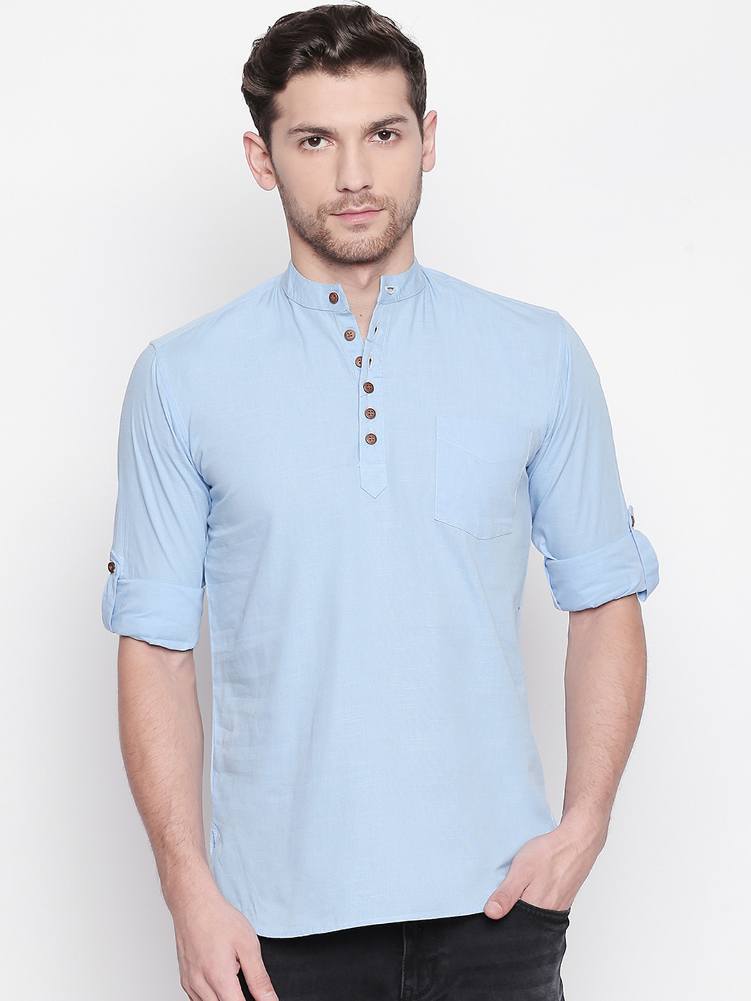 

ROLLER FASHIONS Men Blue Solid Straight Kurta