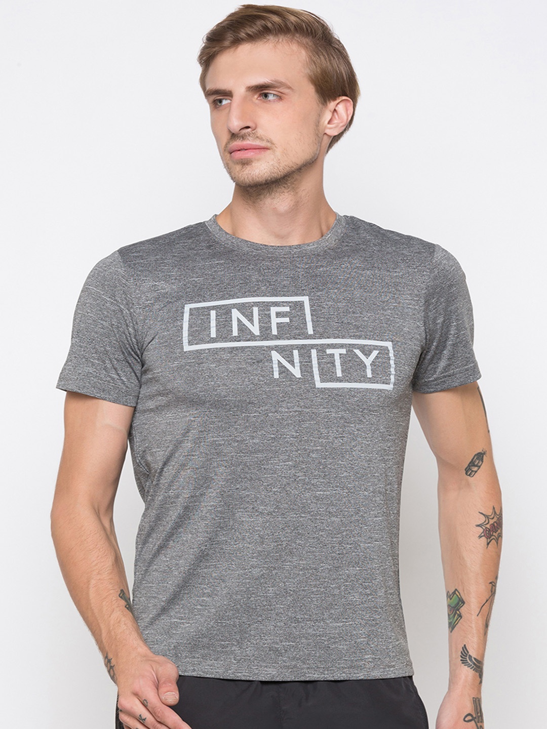 

Globus Men Grey Printed Round Neck T-shirt