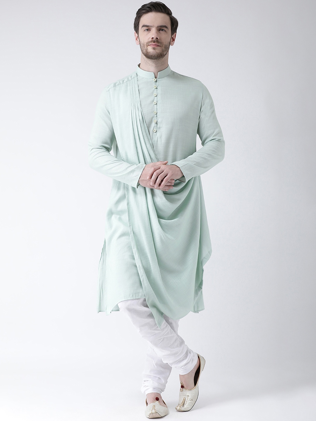 

DEYANN Men Green Solid Straight Kurta