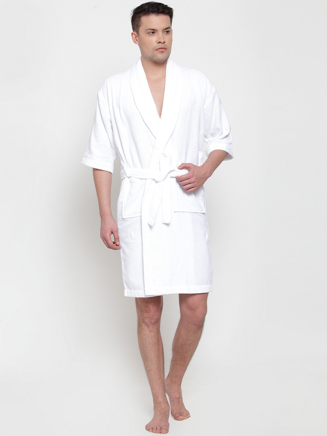 

Trident Unisex White Self-Design Bath Robe