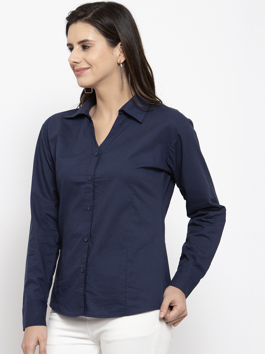 

VOXATI Women Blue Slim Fit Solid Casual Shirt