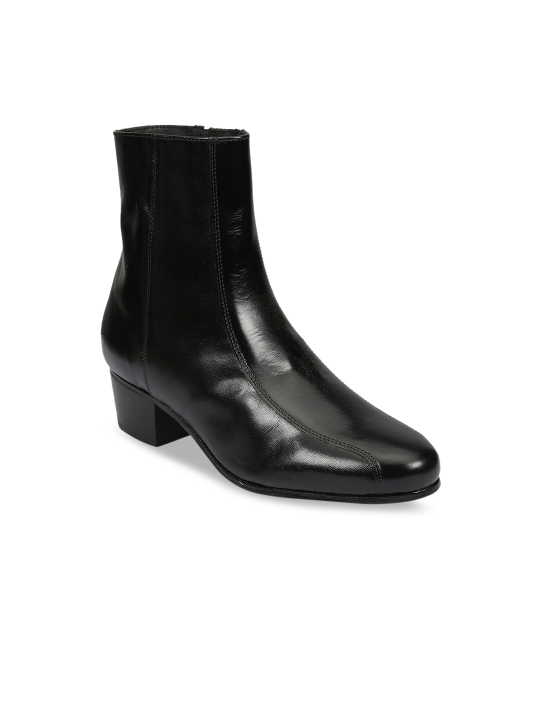 

Florsheim Men Black Solid Leather Mid-Top Flat Boots