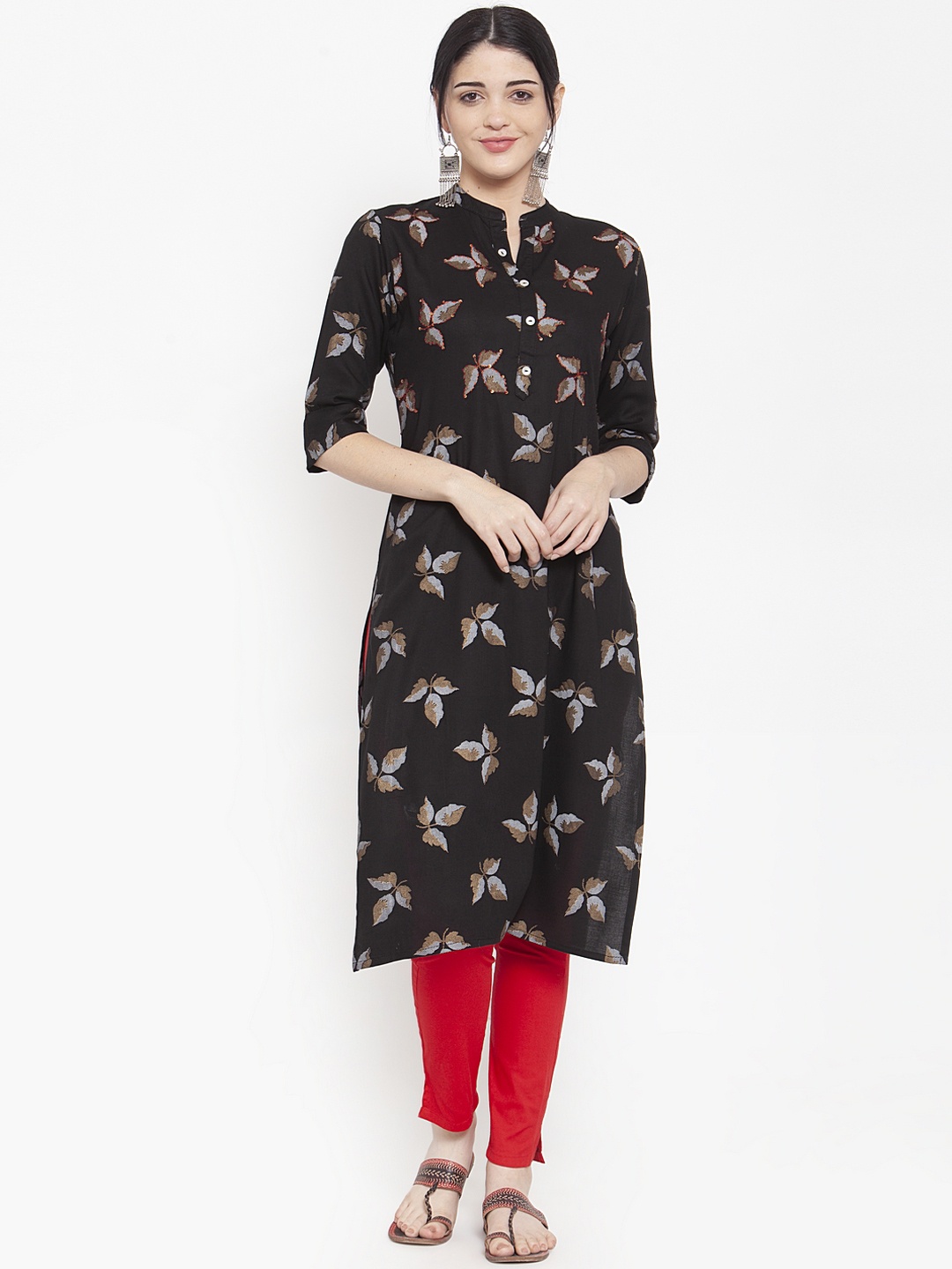 

ANAISA Women Black Printed Straight Kurta