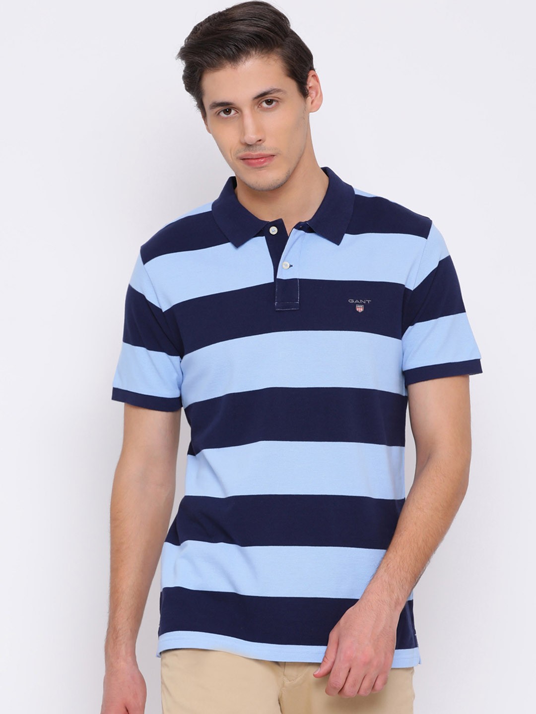 

GANT Men Blue Striped Polo Collar T-shirt