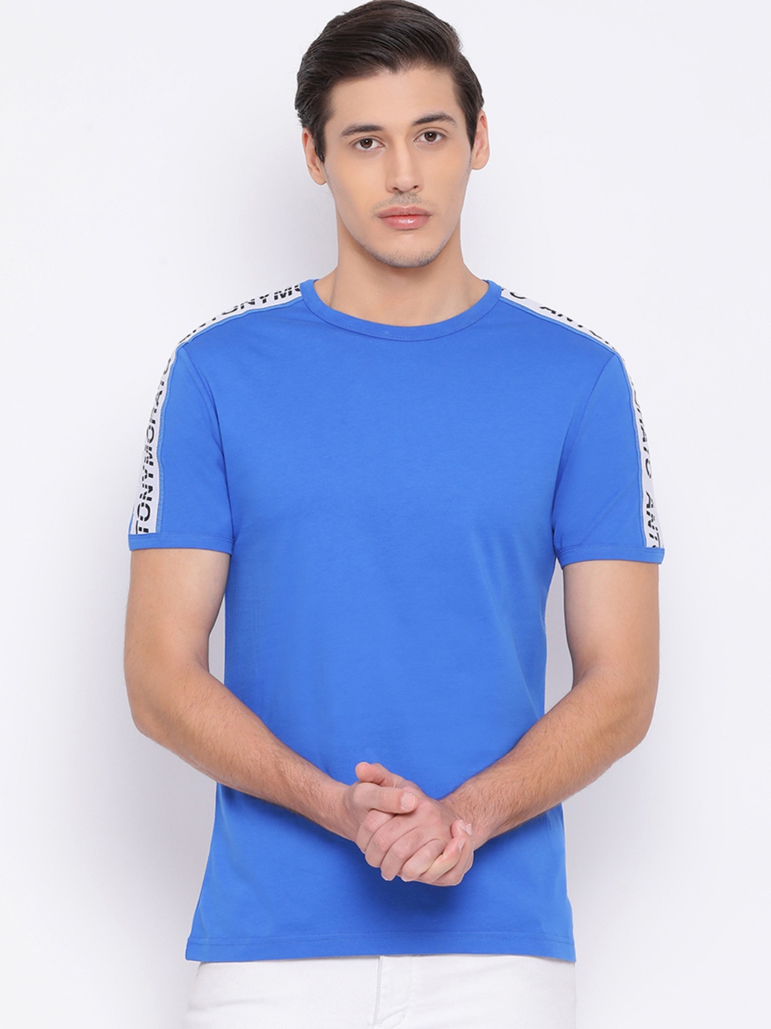 

Antony Morato Men Blue Solid Round Neck Pure Cotton T-shirt