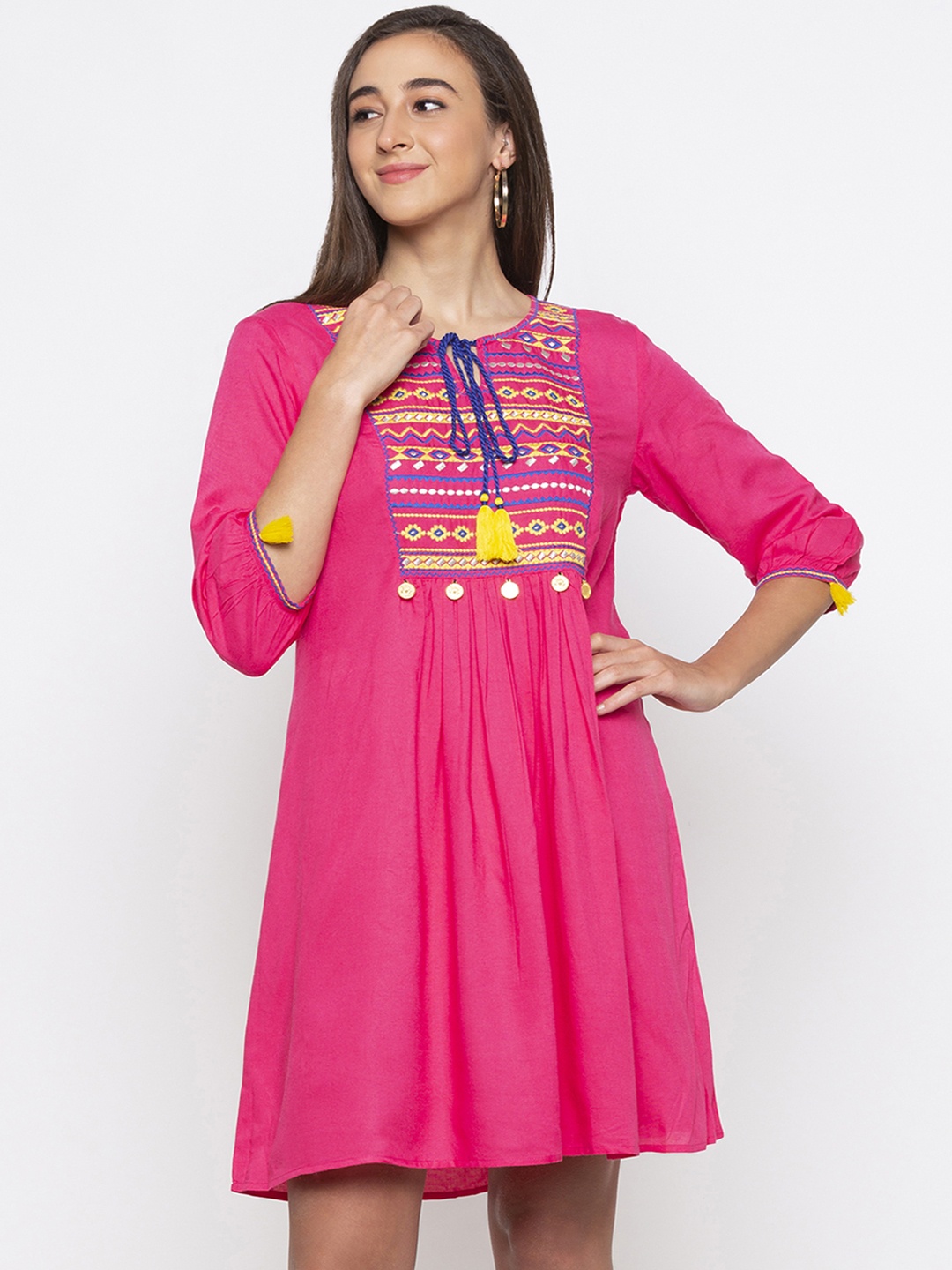 

Globus Women Pink Embroidered A-Line Dress