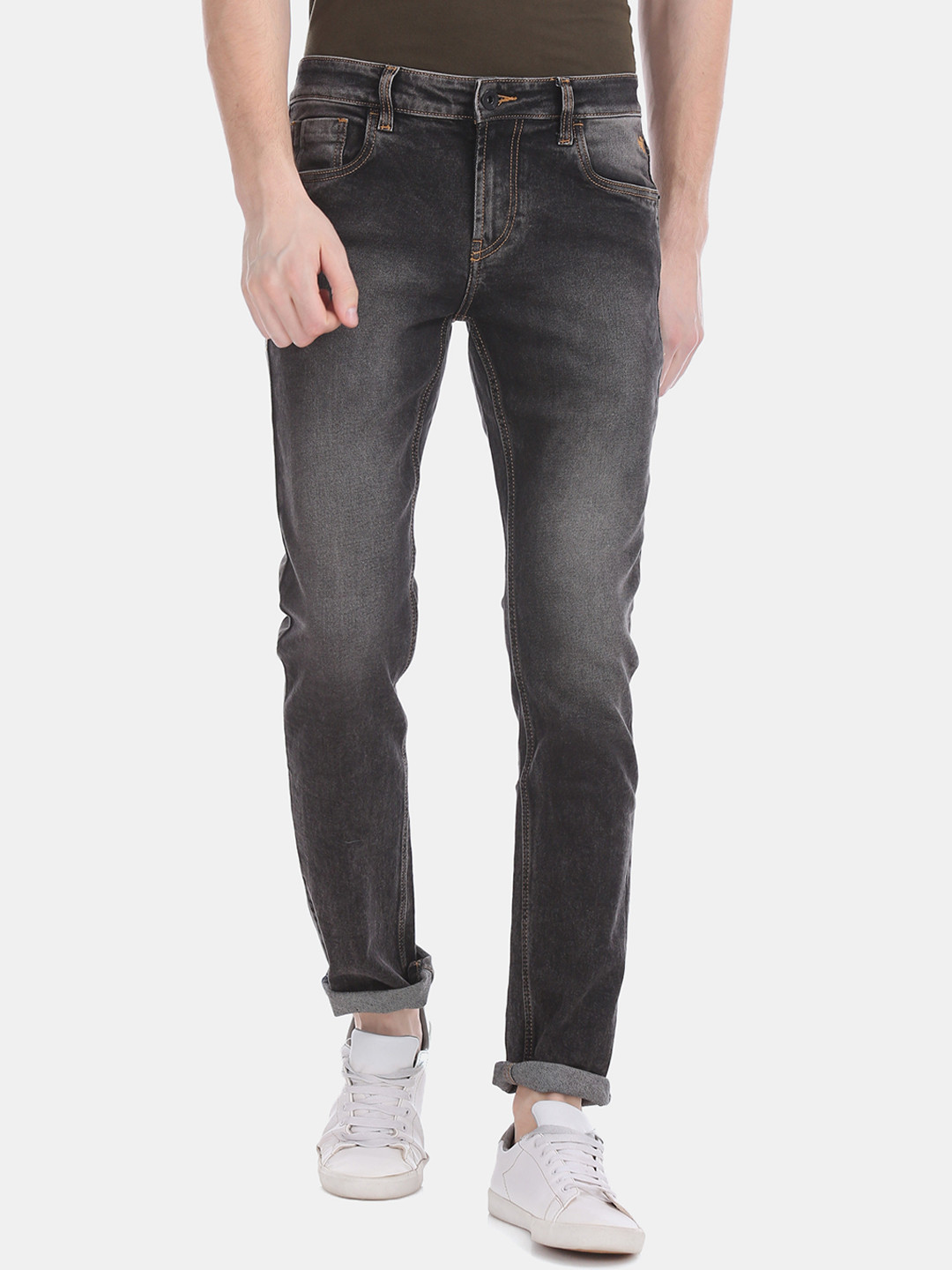 

Flying Machine Men Charcoal Grey Slim Fit Mid-Rise Clean Look Stretchable Jeans