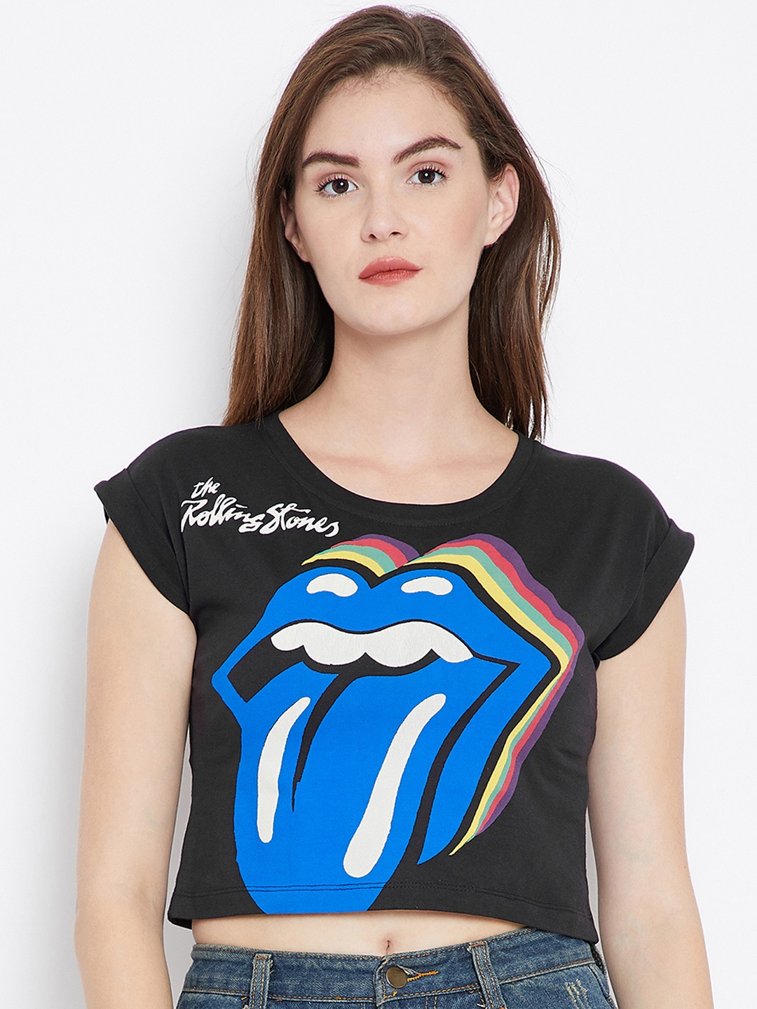 

PUNK Women Black Printed Round Neck T-shirt