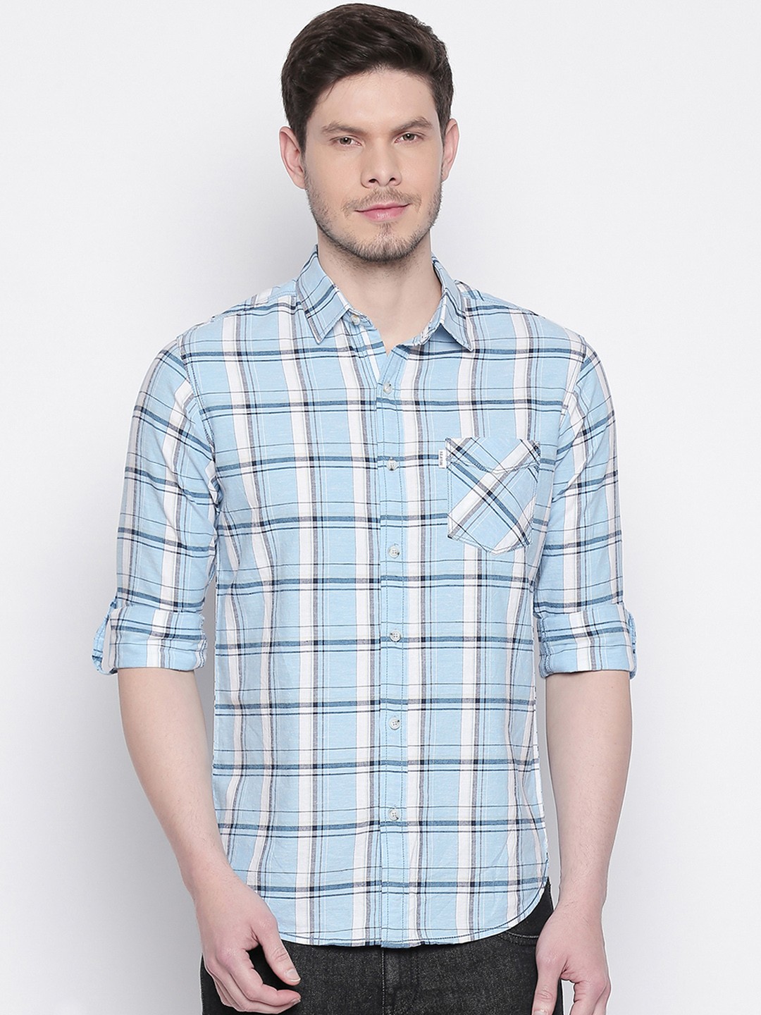 

Mufti Men Blue Slim Fit Checked Casual Shirt