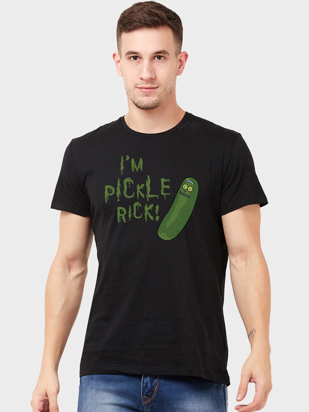 

Free Authority Men Black Rick Morty Printed Round Neck Pure Cotton T-shirt
