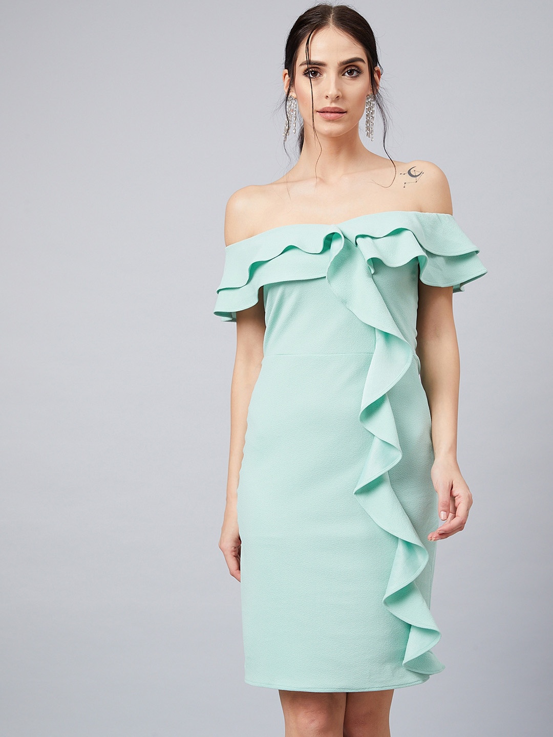 Athena Women Sea Green Solid Sheath Dress