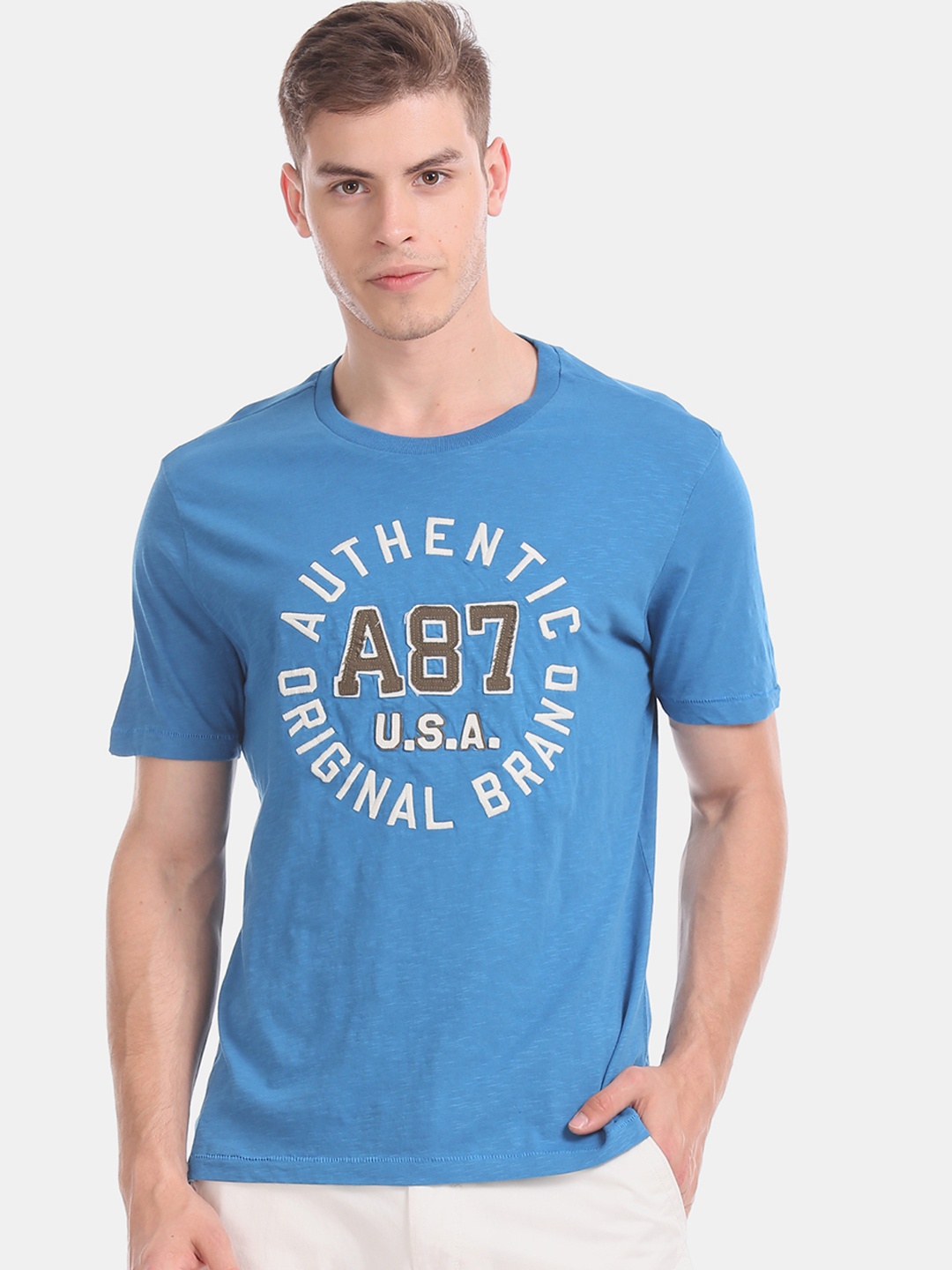 

Aeropostale Men Blue Printed Round Neck T-shirt