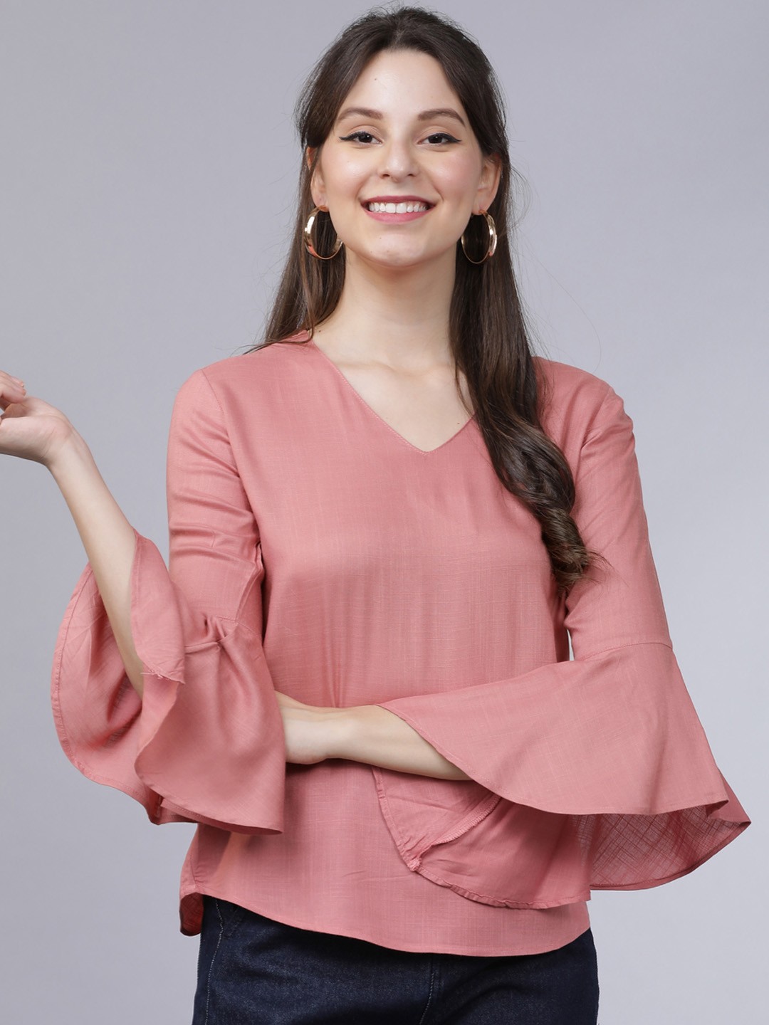 

Tokyo Talkies Women Pink Solid A-Line Top