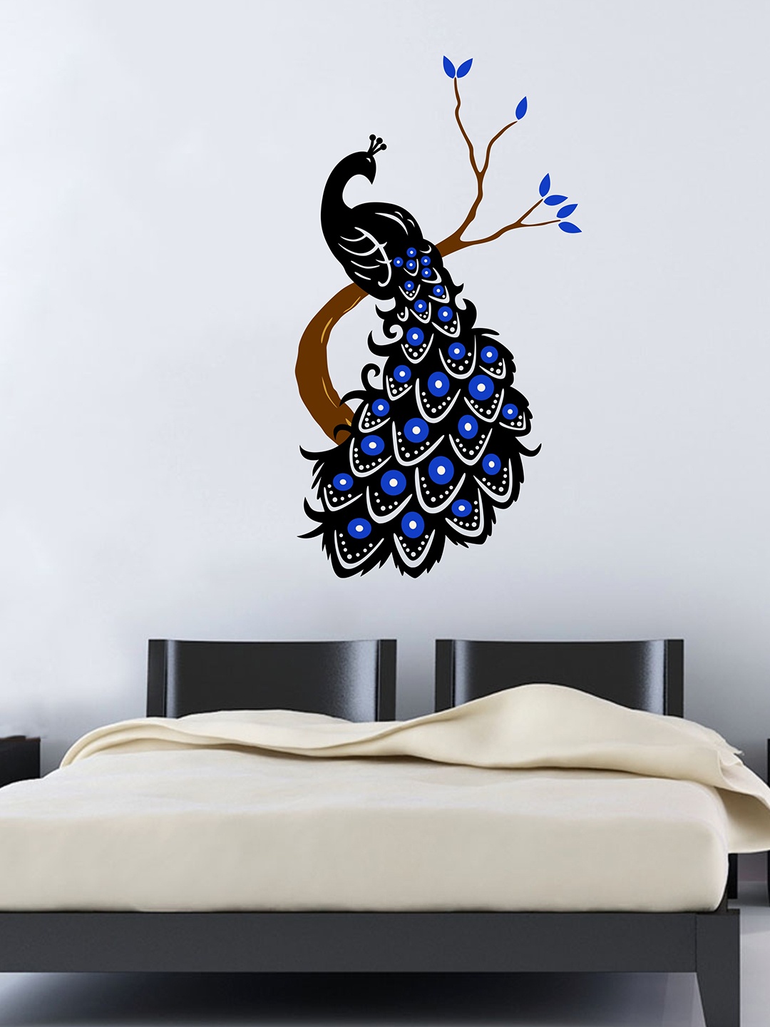 

rawpockets Black & Blue Beautiful Peacock on Tree Wall Sticker