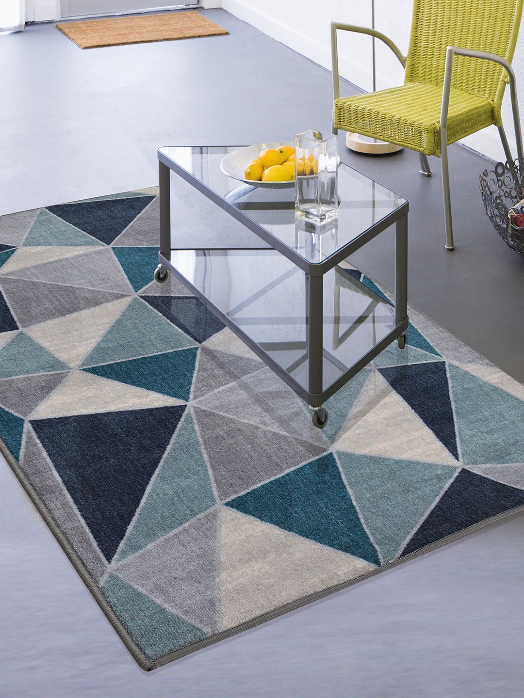 

RUGSMITH Green & Grey Premium Quality Geometric Anti-Skid CONFETTI Area Rug