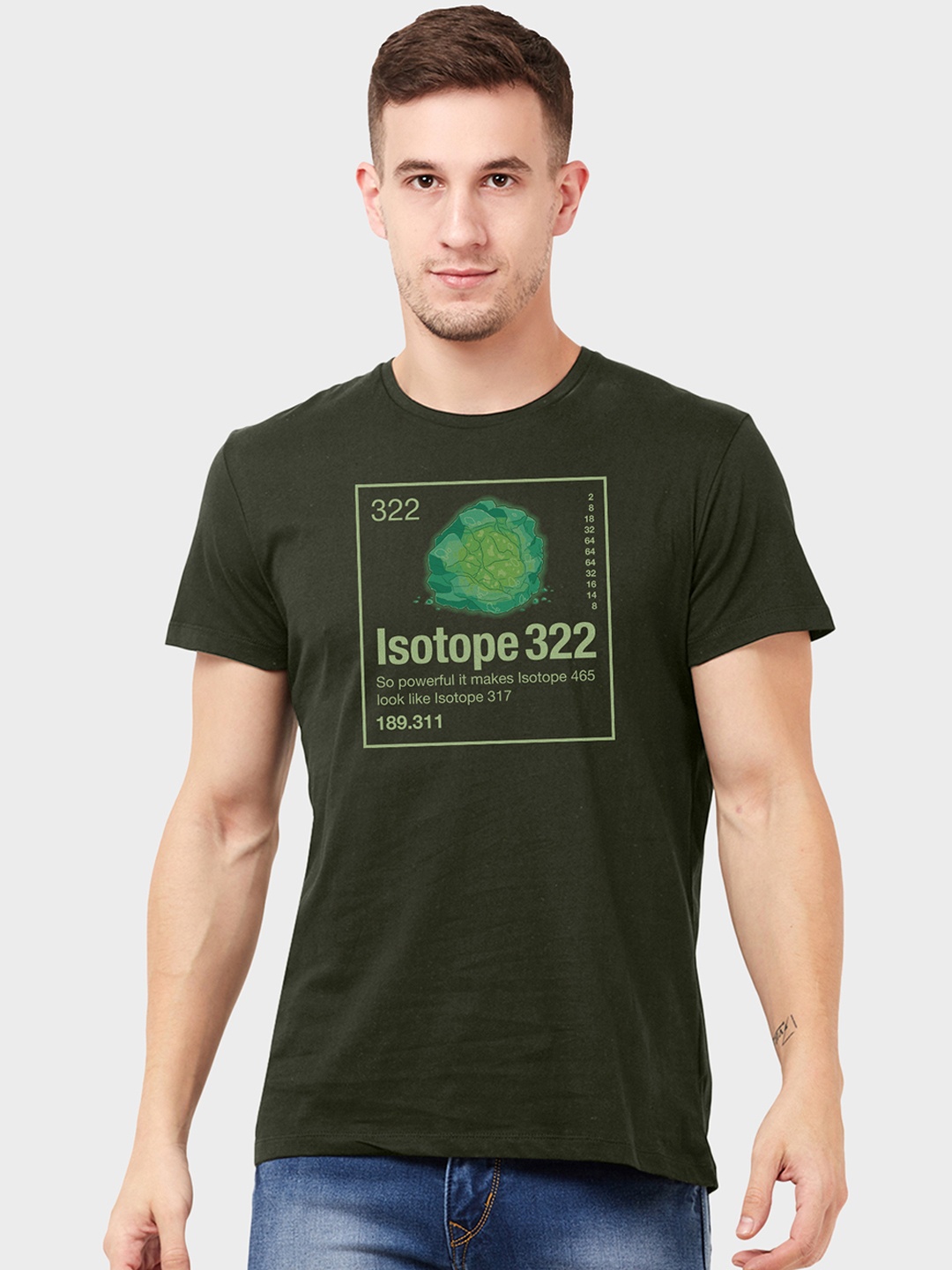 

Free Authority Men Olive Green Rick Morty Printed Round Neck Pure Cotton T-shirt