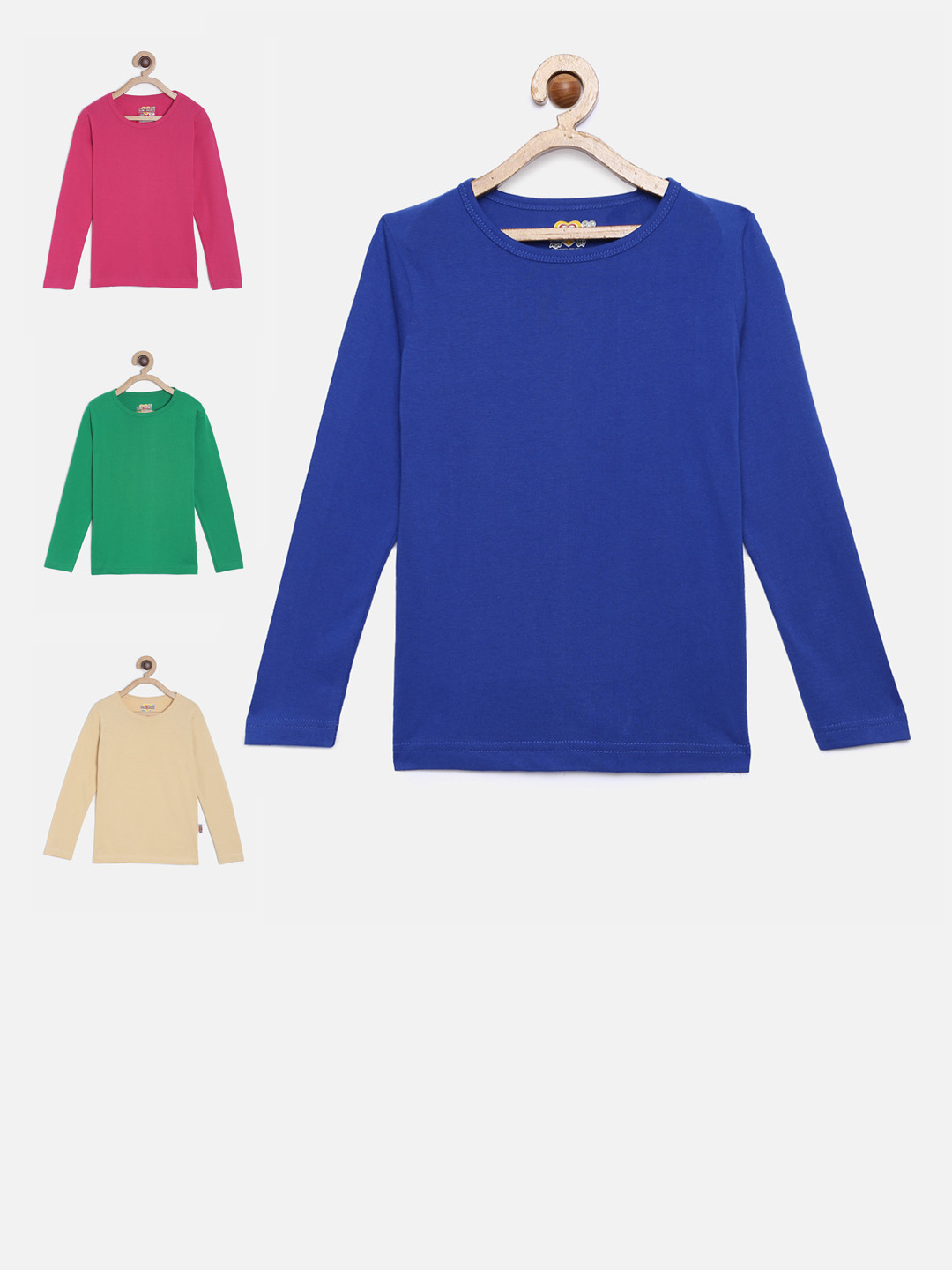 

SINI MINI Girls Pack of 4 Solid Round Neck T-shirt, Multi