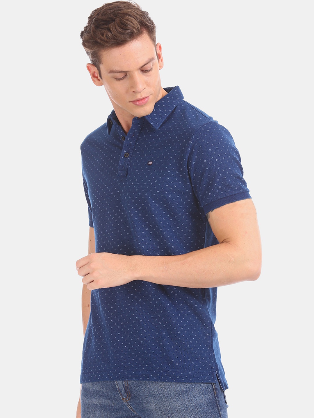 

Arrow Sport Men Blue Printed Polo Collar Pure Cotton T-shirt