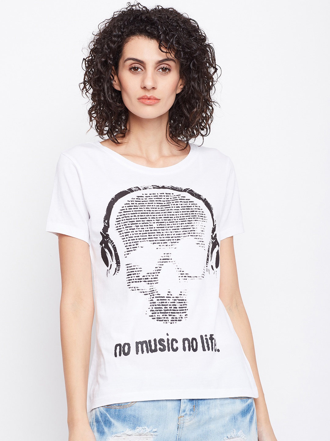 

PUNK Women White Printed Round Neck T-shirt