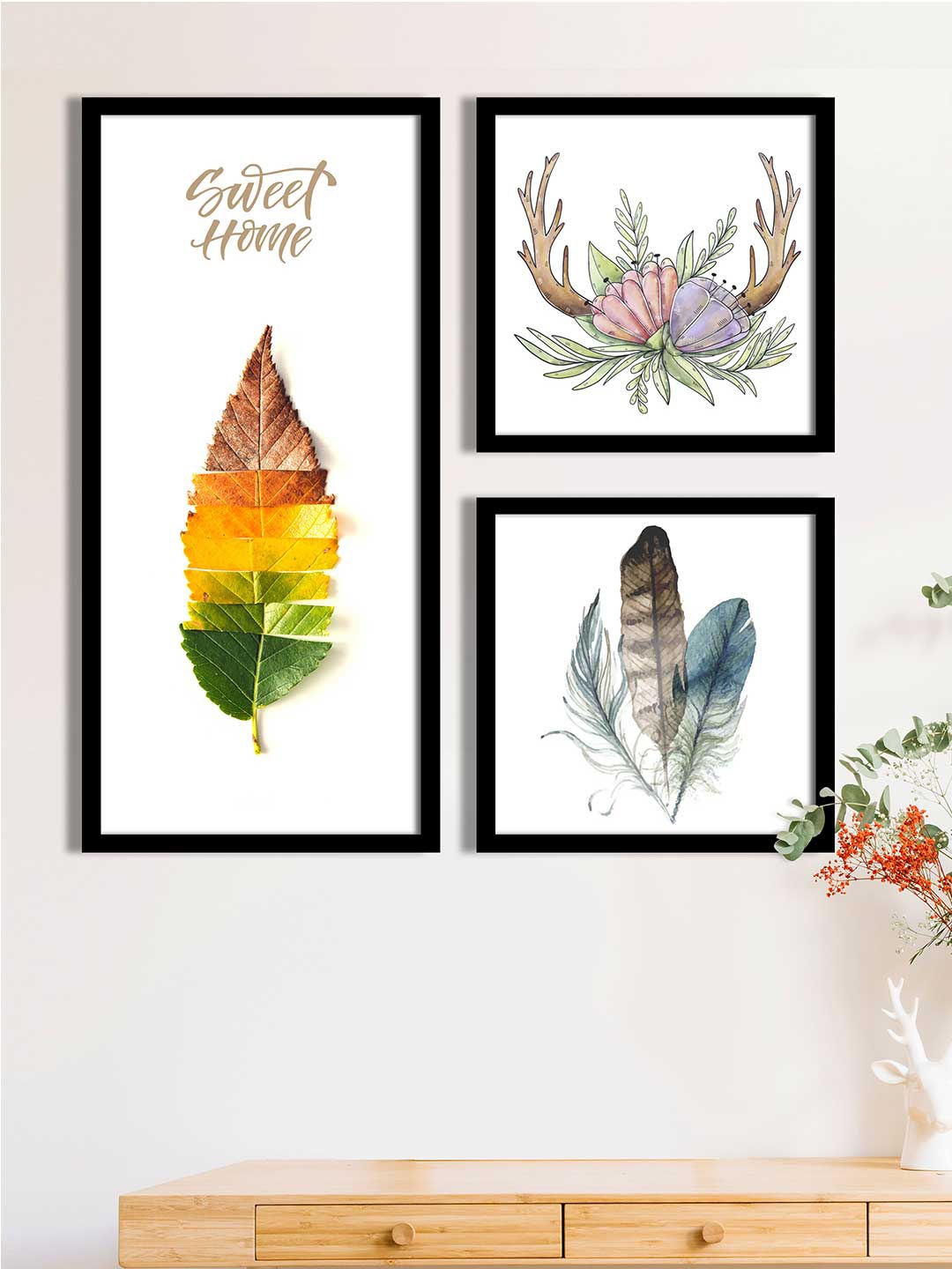 Art Street Set Of 3 White & Orange Sweet Home Printed Framed Wall Art