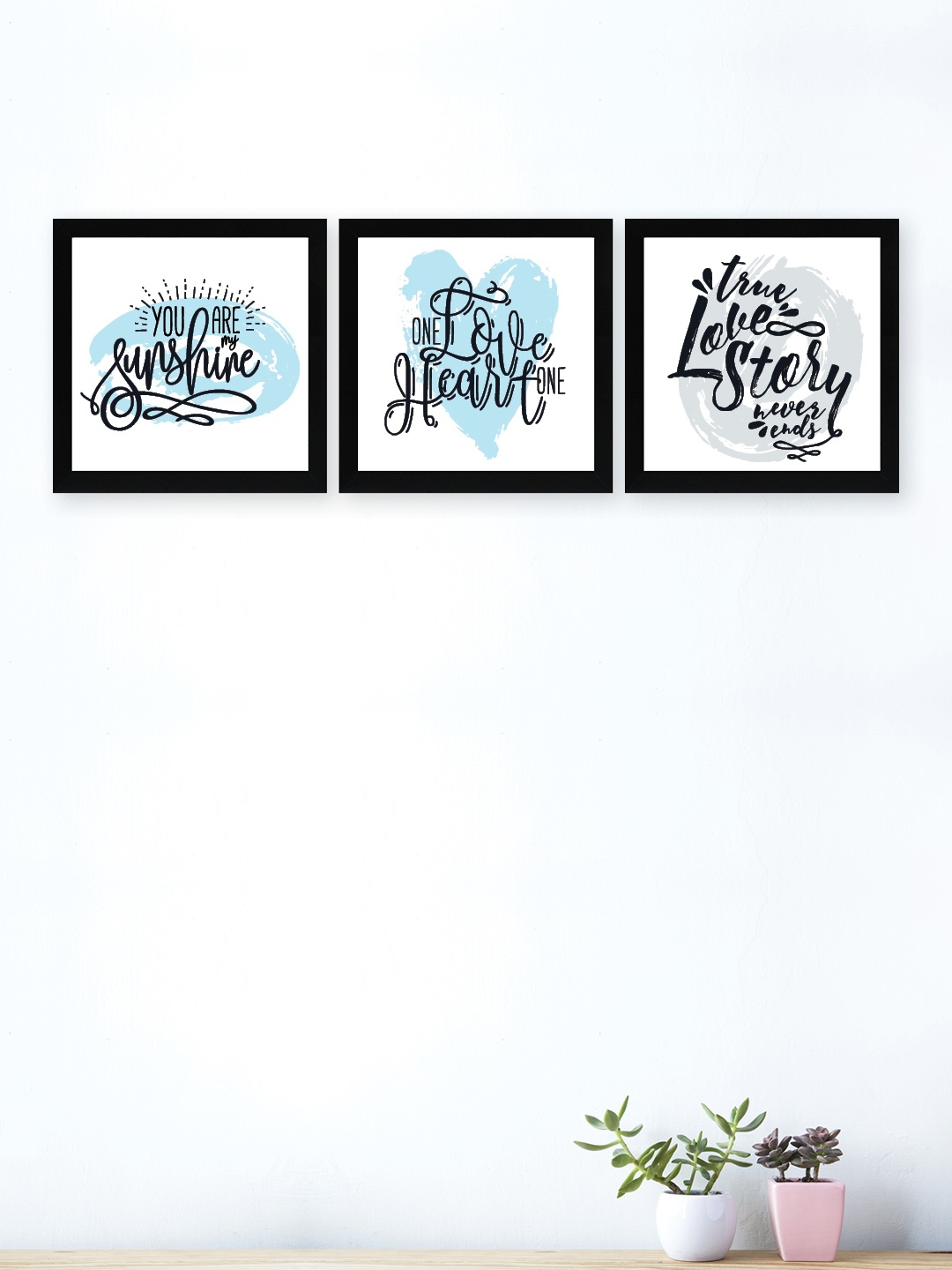 nest ART Set Of 3 White & Blue Printed True Love Story Framed Wall Art