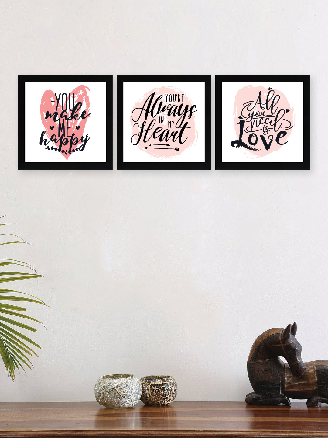 

nest ART Set Of 3 Black & Pink Printed Framed Posters