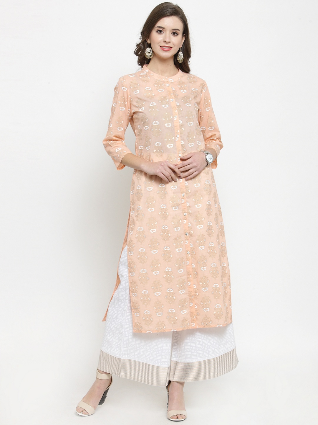 

Varanga Women Peach-Coloured Printed Straight Kurta