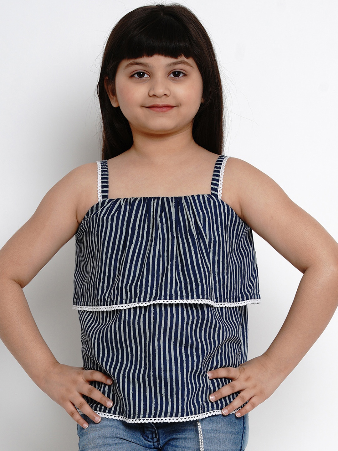 

Bitiya by Bhama Girls Navy Blue Striped A-Line Top