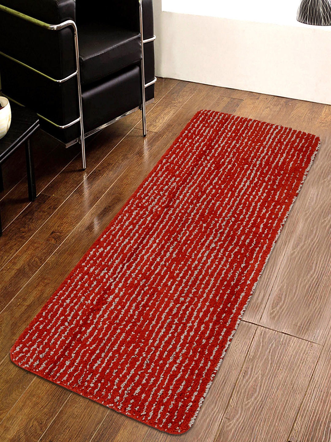 

Saral Home Unisex Red & Grey Striped Furry Soft Microfiber Anti-Skid Multipurpose Runner