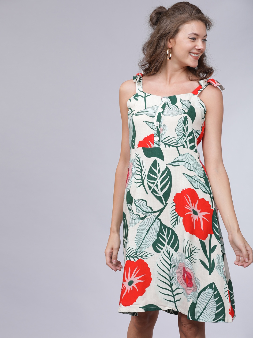 

Tokyo Talkies Women White Printed A-Line Dress