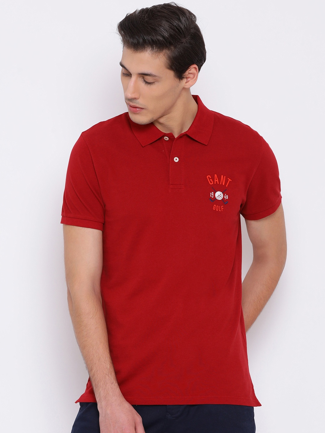 

GANT Men Red Solid Polo Collar T-shirt