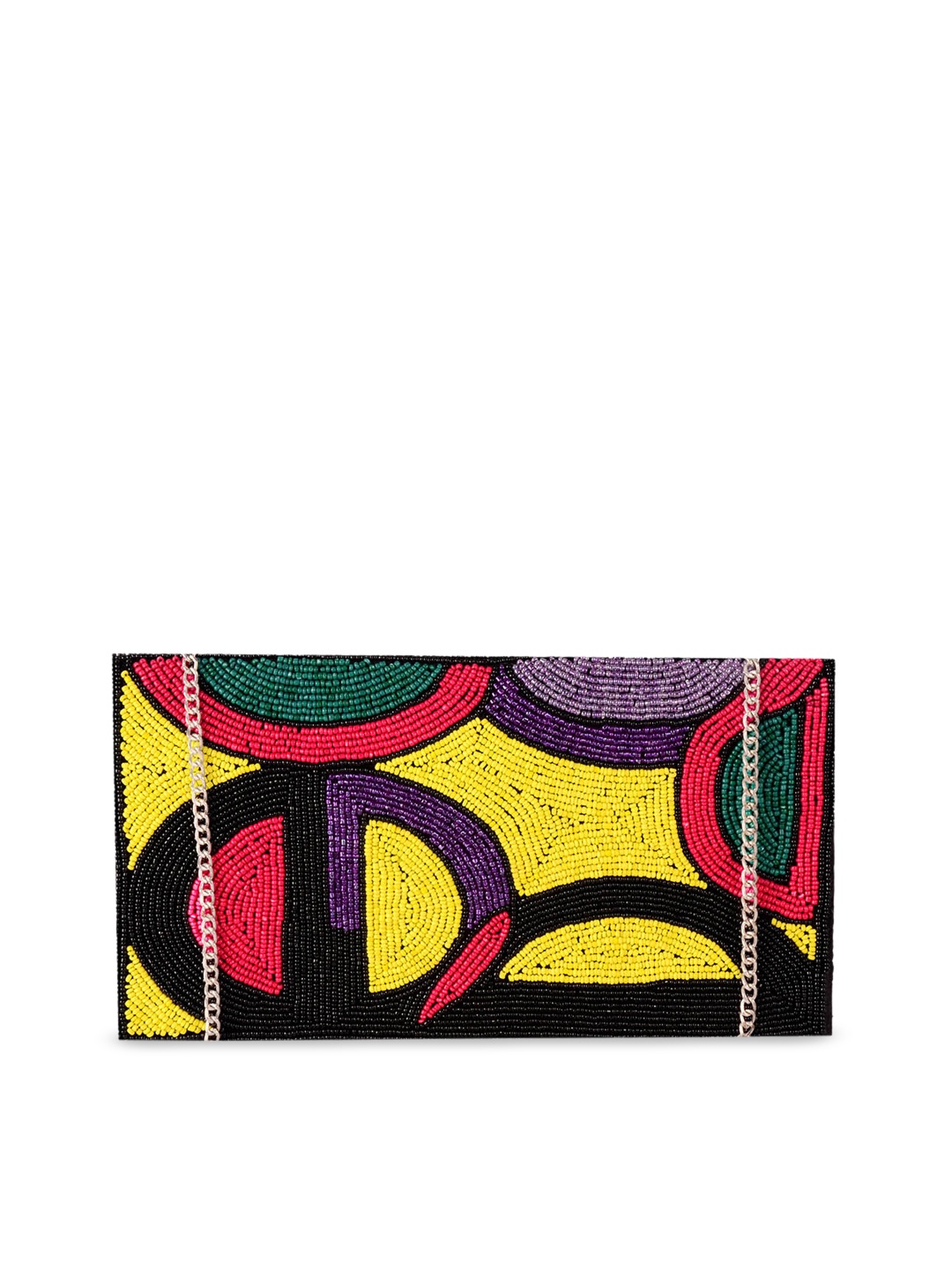 

REZZY Yellow & Black Embellished Colourblocked Envelope Clutch