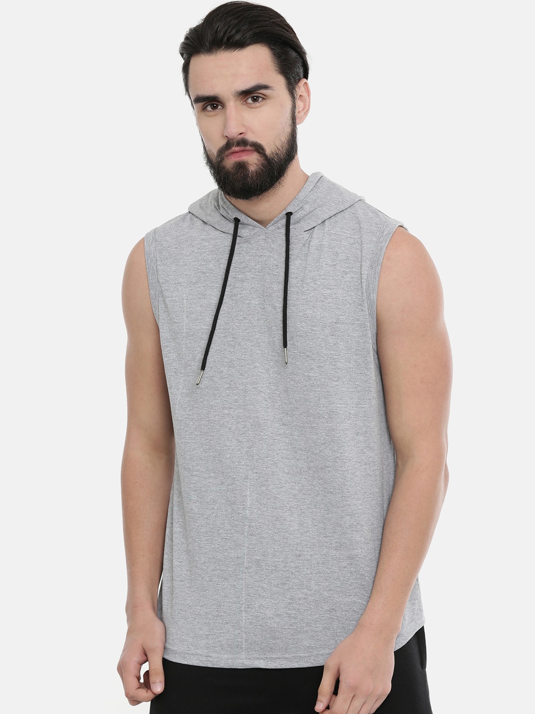 

Bushirt Men Grey Melange Solid Hood Pure Cotton T-shirt