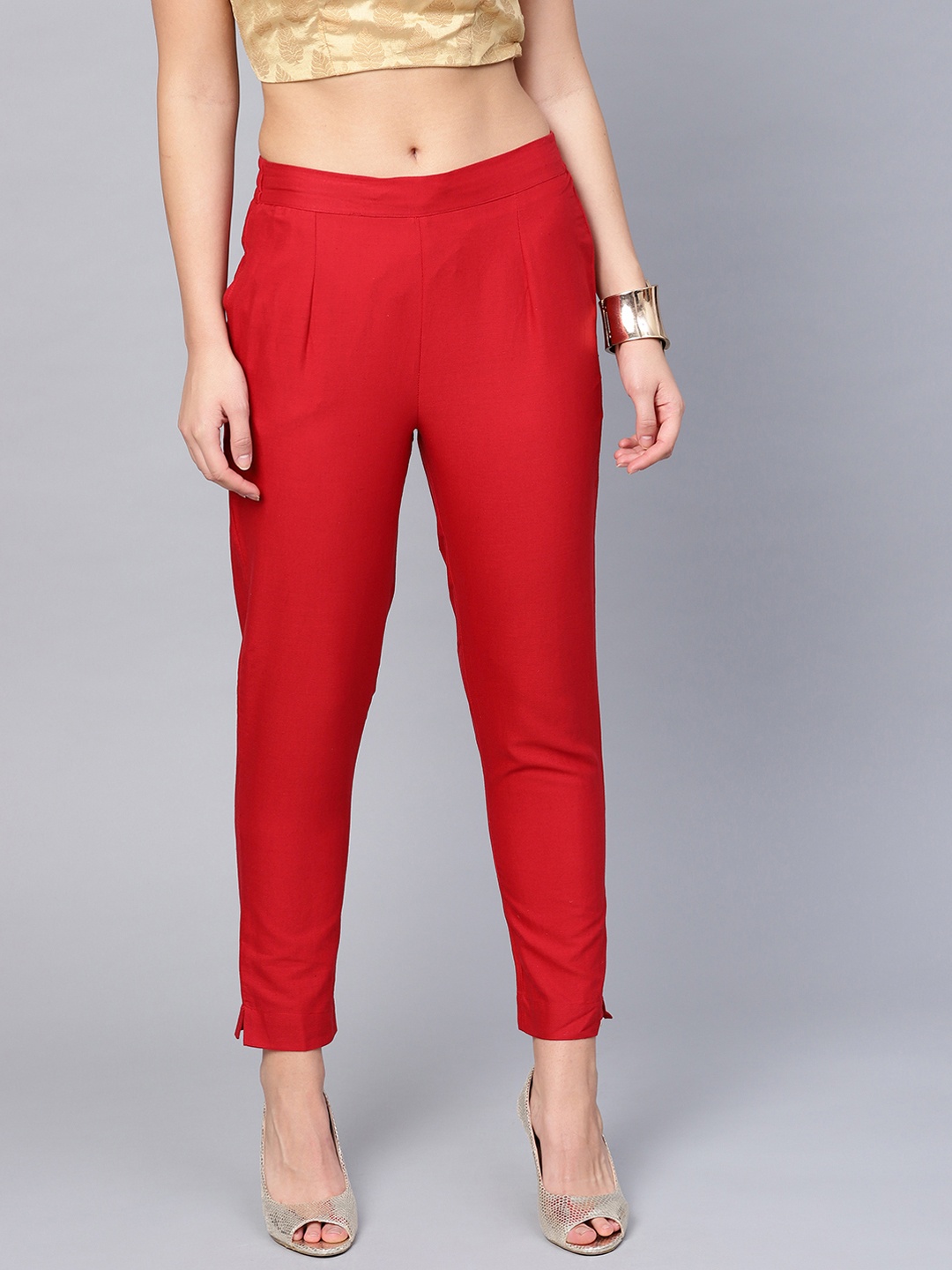 

Juniper Women Red Slim Fit Solid Regular Trousers