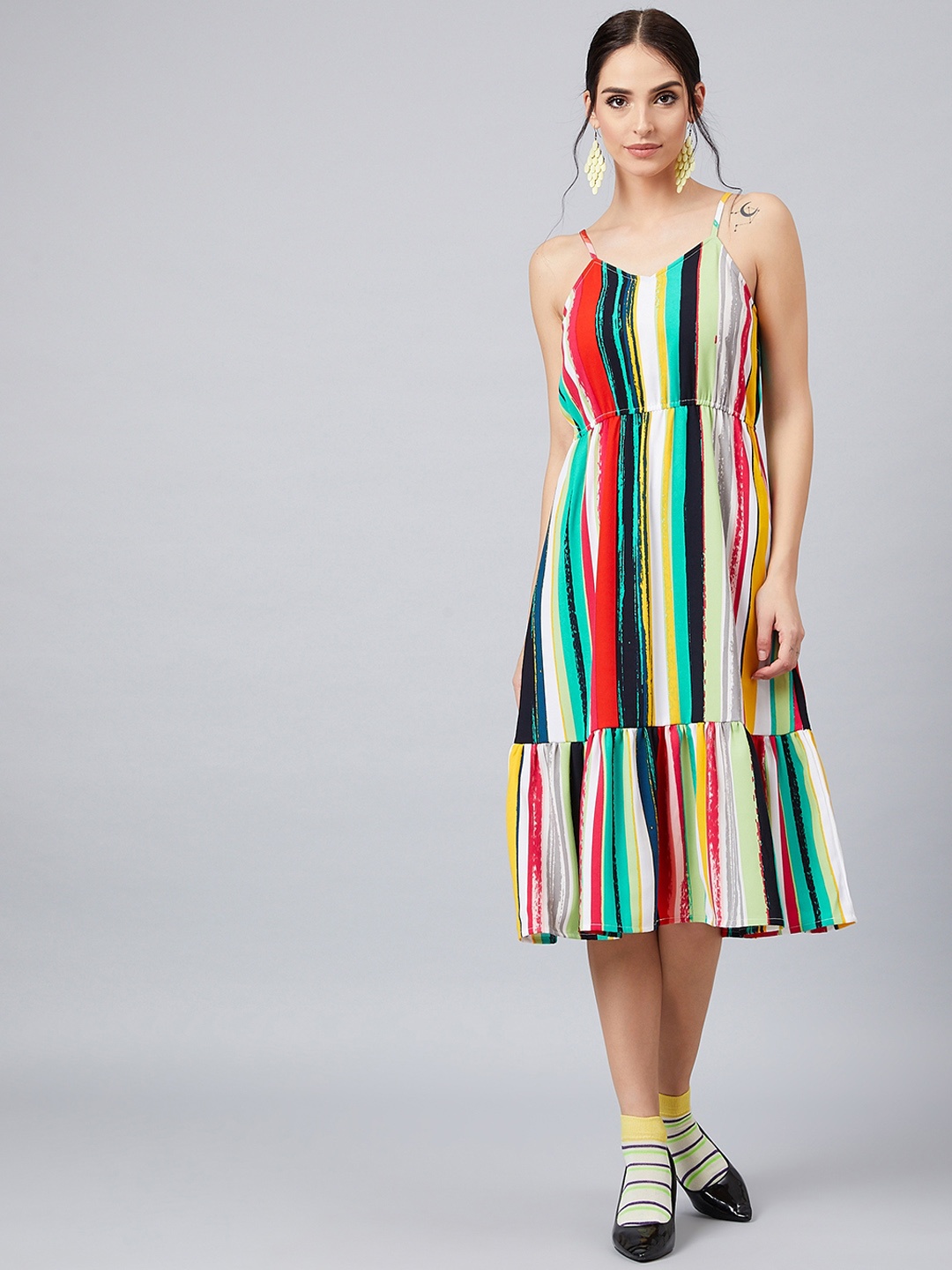 

Athena Women Multicoloured Striped Fit and Flare Dress, Multi