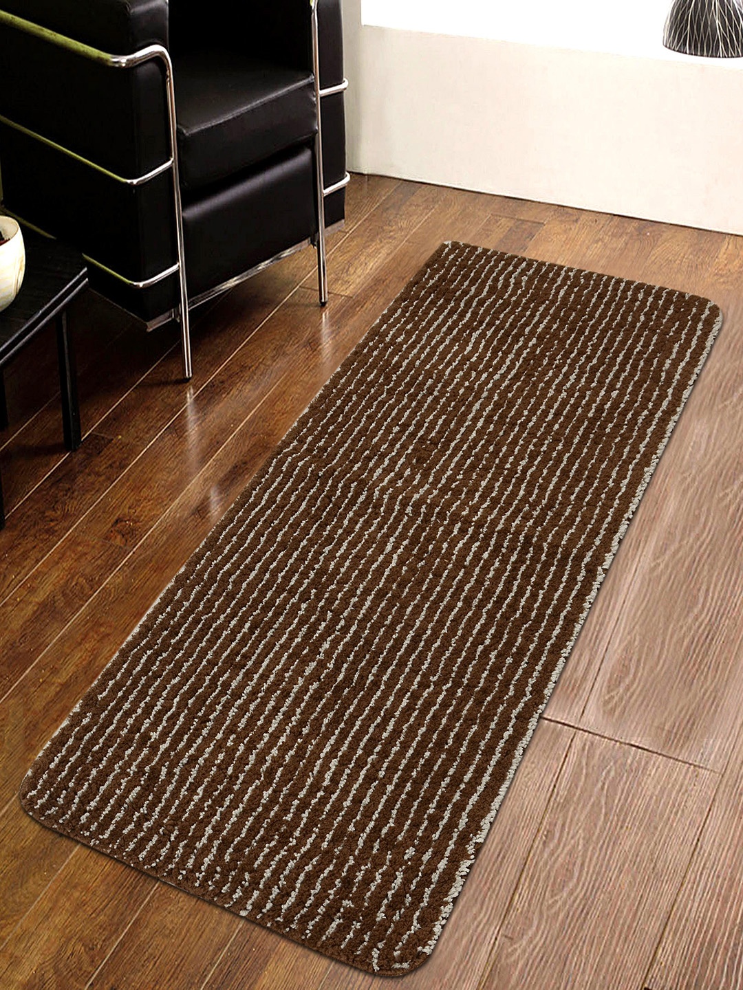 

Saral Home Unisex Brown & Grey Striped Furry Soft Microfiber Anti-Skid Multipurpose Runner