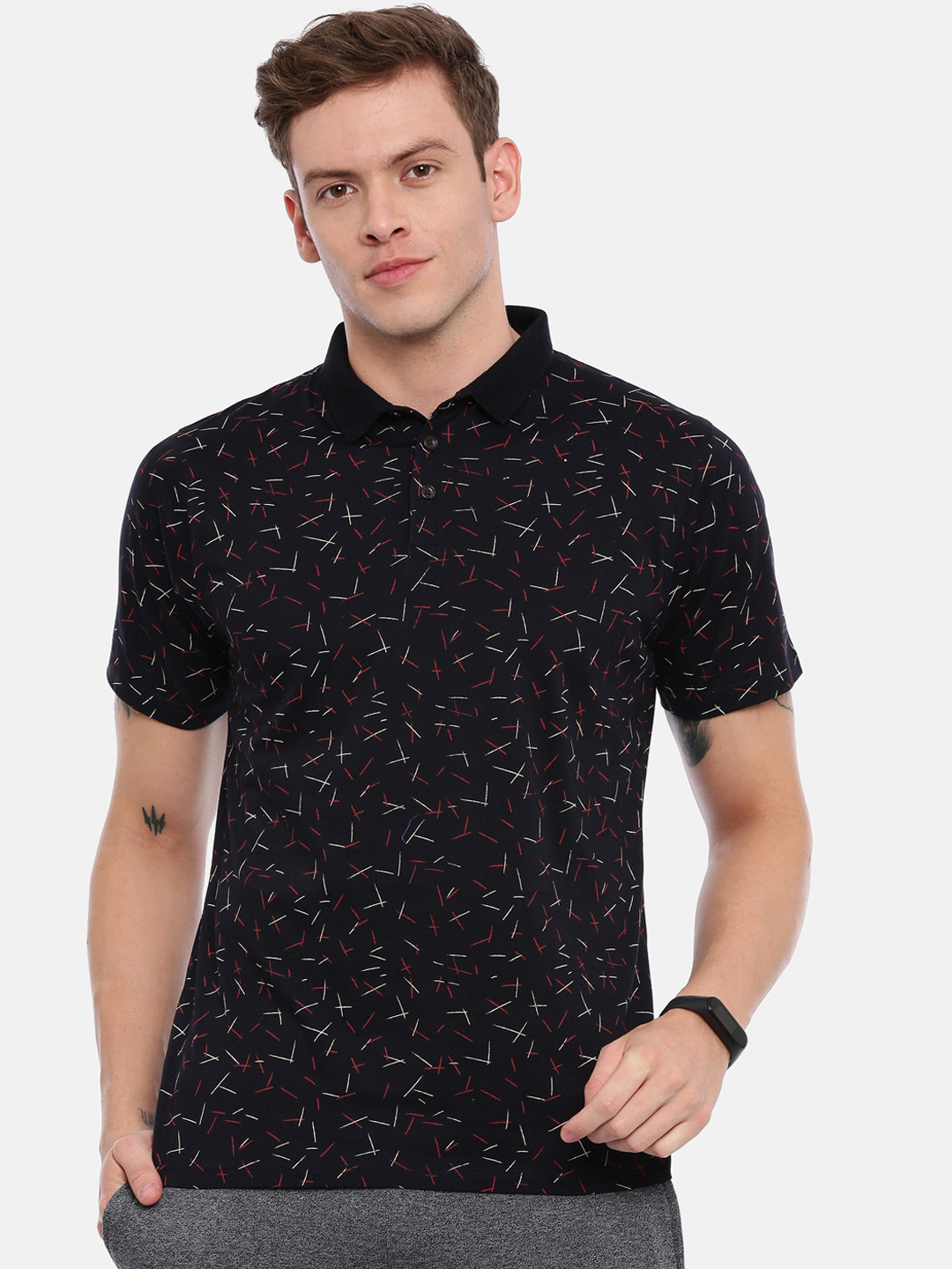 

Proline Active Men Navy Blue Printed Polo Collar Pure Cotton T-shirt