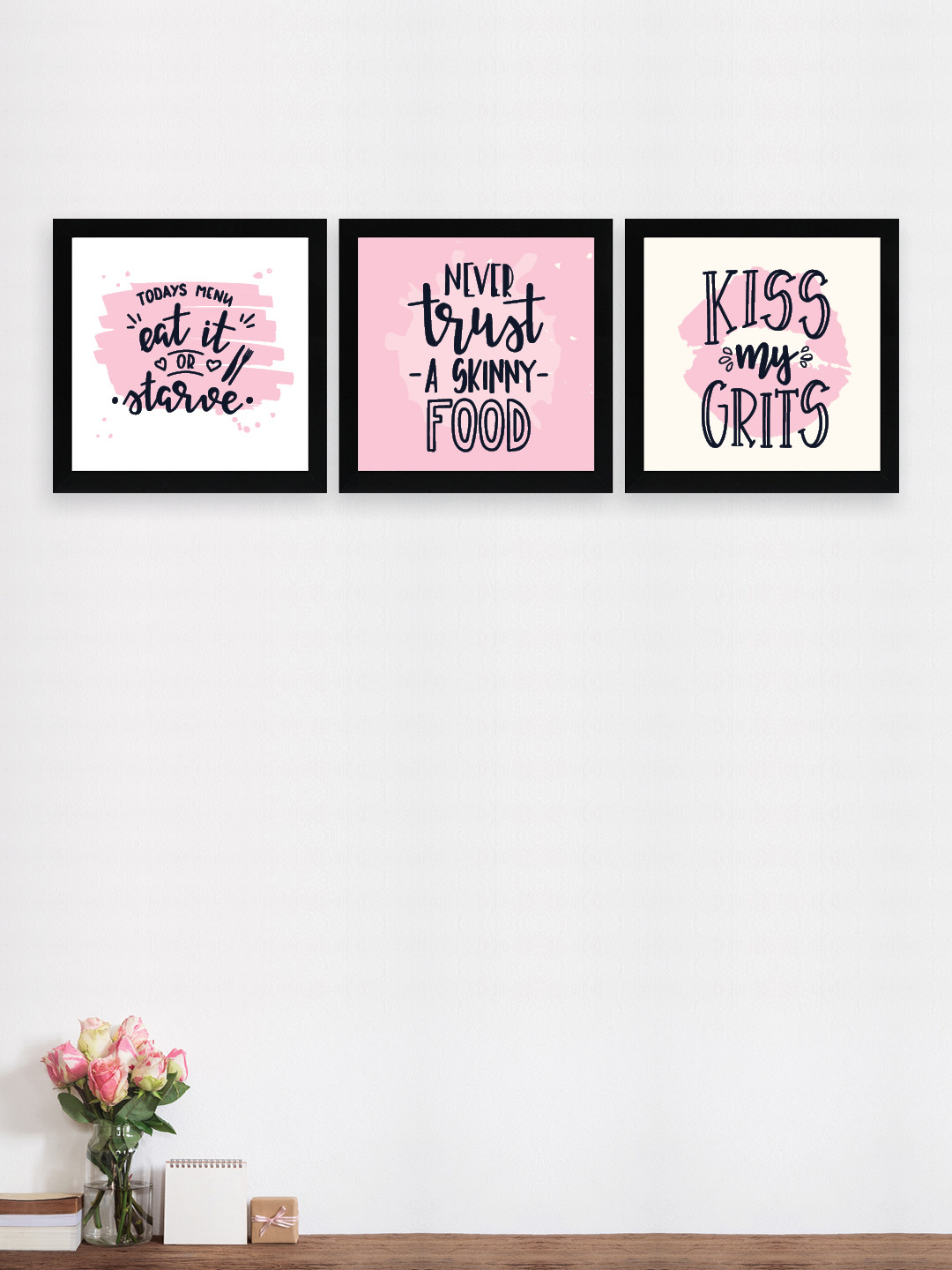 

nest ART Set Of 3 Pink & White Printed Paper Framed Wall Art